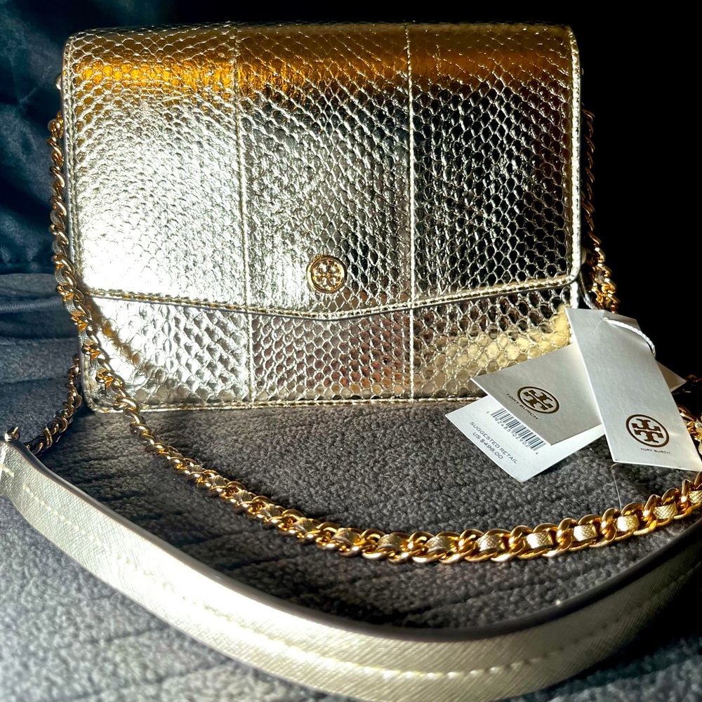 Gold Tory Burch Shoulder Bag NWTs